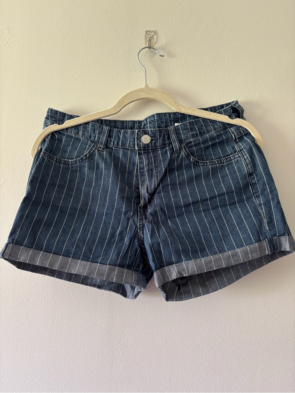 &Denim white striped jean shorts
